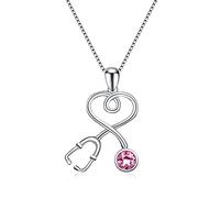 Girls accessories Stethoscope Necklace Doctor Nurse Medical Jewelry with Simulated Birthstone Crystal from Austria, Medical Student RN Registered Nurse things for Women Birthday thing