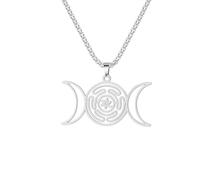 Girls Accessories Triple Moon Goddess Wheel of Hecate Stainless Steel, Ancient Blessing Talisman Design necklace