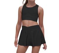 Girls Active Outfit Set Toddler Playwear Summer Sports Clothes Comfortable Stretchy Waist Vest Romper Casual Kids Wear Age 4 7 (Black, S)