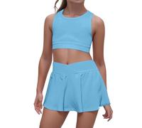 Girls Active Outfit Set Toddler Playwear Summer Sports Clothes Comfortable Stretchy Waist Vest Romper Casual Kids Wear Age 4 7 (Sky Blue, XL)