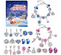 Girls Advent Calendar 2024 Bracelet Making Kit, 24 Days Christmas Countdown Calendar 24 Charms Beads, 2 Bracelets Xmas Jewelry Gift for Daughter, Granddaughter (Bue+Pink)