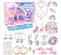 Girls Advent Calendar 2024 Kids- Unicorn Christmas Advent Calendar for Girls Age 3 4 5 6 7 8 9 10 Xmas 24 Days Countdown Calendar Surprise Gift Toys with Unicorn Hair Accessories Sticker Keyring Rings