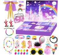 Girls Advent Calendar 2025, Unicorn Advent Calendar Kids, 24 Days Christmas Jewelry Toys Includes Hairpins, Rings, Wallets, Bracelets, Necklaces, Keychains