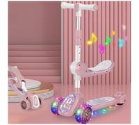 Girls' and boys' children's scooters glide or sit-on scooters with glitter wheels height-adjustable scooters 3-10 years: glide, rock and learn to ride,Pink,E