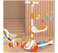 Girls' and boys' children's scooters glide or sit-on scooters with glitter wheels height-adjustable scooters 3-10 years: glide, rock and learn to ride,Orange,E