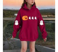 Girls and Boys Halloween Pumpkin Print Sweatshirts Girls Halloween Hoodies Children's Halloween Hoodies Long Sleeve Halloween Pullovers Suitable for Children Aged 3-14 Red