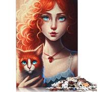 Girls And Cat Paint Puzzles 500 Piece Jigsaws for Adults Learning Educational Toys Family Games Festival Birthday Gifts 500pcs (52x38cm)