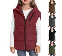 Girls and Toddlers' Lightweight Windproof Packable Hooded Puffer Vest Kids Full Zip Padded Down Gilets Solid Color Sleeveless Jackets Thick Warm Winter Body Warmers (Red, 5-6 Years)