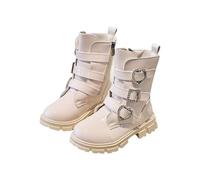 Girls Ankle Boots Buckle Leather Punk Goth Boot with Side Zipper Kids Casual Fashion Y2K Hip Hop Dress Boot for Christmas Festival Carnival Birthday Party Winter Warm (Beige, 9 Little child)
