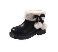 Girls' Ankle Boots Chelsea Booties, Faux Fur trim Patent LeatherWalking Shoes Round Toe Chunky Heels Side Zipper School Boots Winter Fall Warm Footwear
