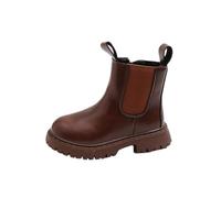 Girls Ankle Boots Chelsea Booties, Patent Leather Chelsea Boot Round Toe Walking Shoes Chunky Heels Side Zipper School Boots Winter Fall Warm Footwear Brown Size UK 13
