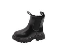 Girls Ankle Boots Chelsea Booties, Patent Leather Chelsea Boot Round Toe Walking Shoes Chunky Heels Side Zipper School Boots Winter Fall Warm Footwear Black Size UK 1