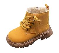 Girls' Ankle Boots Faux Suede Leather Booties, Toddler Fleece Lined Walking Shoes Lace Up Round Toe Chunky Heels Side Zipper School Boots Winter Fall Warm Footwear