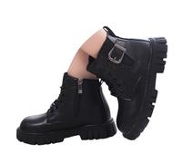 Girls Ankle Boots Kids Combat Boots, Faux Leather Lace Up Zip Side Buckled Platform Sole Fashion Winter Boots for Girls School Everyday Wear Toddler Little Kid Big Kid