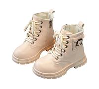 Girls Ankle Boots Lace Up Short Combat Boots PU Leather Riding Boot Side Zipper Punk Goth Boot Waterproof Non Slip Easy to Put On Cowgirl Booties 3-11 Years