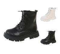 Girls Ankle Boots Punk Goth Boot with Side Zipper Kids Winter Warm Lace up Riding Boots School Shoes Casual Fashion Y2K Hip Hop Dress Boot for Christmas Festival Carnival (Black, 3.5 Big Kids)