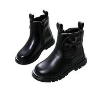Girls Ankle Boots Side Zip Bow Chunky Sole Slip Resistant School Shoes | Faux Leather Lightweight Closed Toe Lace Up Bootie Elegant Casual Classic Kids Park Walks Day Trips Family Days