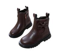 Girls Ankle Boots Side Zip Bow Chunky Sole Slip Resistant School Shoes | Faux Leather Lightweight Closed Toe Lace Up Bootie Elegant Casual Classic Kids Park Walks Day Trips Family Days