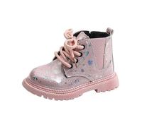 Girls Ankle Boots Winter School Shoes, Kids Sequins Platform Heels Booties Lace Up Round Toe Walking Shoes Non-Slip Side Zipper Combat Boots Lug Sole Winter Footwear