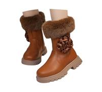 Girls Ankle Boots Winter Warm Faux Fur Lined Black Leather Boots for Girls Kids - Cute Cartoon Dust Bunny Decor, Non-Slip Chunky Sole, Comfortable Outdoor Snow Boots for Toddler Little Girl