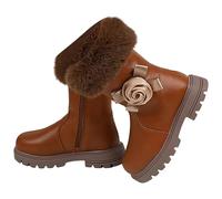 Girls Ankle Boots Winter Warm Faux Fur Lined Black Leather Boots for Girls Kids - Cute Cartoon Dust Bunny Decor, Non-Slip Chunky Sole, Comfortable Outdoor Snow Boots for Toddler Little Girl