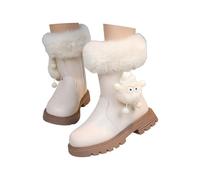 Girls Ankle Boots Winter Warm Faux Fur Lined Black Leather Boots for Girls Kids - Cute Cartoon Dust Bunny Decor, Non-Slip Chunky Sole, Comfortable Outdoor Snow Boots for Toddler Little Girl