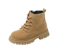 Girls Ankle Boots with Side Zipper, Kids Faux Suede Lace Up Booties Round Toe Chunky Heels Walking Shoes Lace Up Combat School Boot Winter Warm Footwear Brown Size UK 9
