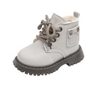 Girls Ankle Boots Wool Lined Lace-up Side Zipper Boot Comfortable Plush Cotton Boot Warm Lightweight Winter Booties Fuzzy Plush Outdoor Walking Shoes (Beige, 8.5 Toddler)