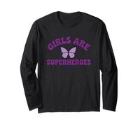 Girls Are Superheroes Too Butterfly Purple Message Long Sleeve T-Shirt