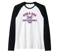 Girls Are Superheroes Too Butterfly Purple Message Raglan Baseball Tee