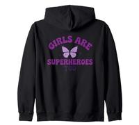 Girls Are Superheroes Too Butterfly Purple Message Zip Hoodie