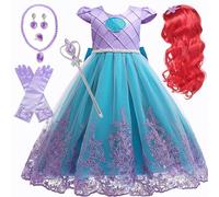 Girl's Ariel Princess Dress Costume Mermaid Costume Little Mermaid with Crown Wig Magic Wand Costume for Birthday Party Halloween Christmas Party Carnival Cosplay Costume, 140 cm