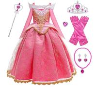 Girls' Aurora Princess Dress, Sleeping Beauty Costume with Tulle Accessories, Maxi Birthday Party, Halloween, Christmas, Party, Carnival, Cosplay, Evening Dress, 150 cm