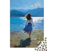 Girl's Back View Puzzle 1000 Pieces Walking by The Seaside Wooden Puzzle for Adults Kids Challenge Toy Educational Game Gifts 1000pcs (75x50cm)