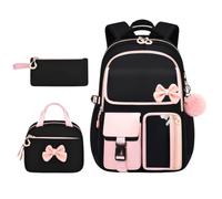 Girls Backpack - 32 x 16 x 47 cm 3 Piece School Bag Set with Lunch Box, pink, Se référer à la description, Refer to description