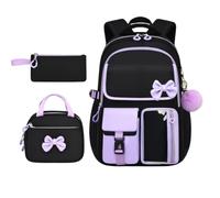 Girls Backpack - 32 x 16 x 47 cm 3 Piece School Bag Set with Lunch Box, Purple., Se référer à la description, Refer to description