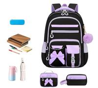 Girls' Backpack Butterfly Three-piece Set, Large Capacity, Back Support, An