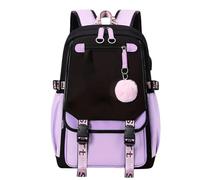 Girls Backpack Color-blocking Schoolbags for Girls Lightweight Bookbag Middle-School Elementary Backpack 20L, Purple+pink Pendant, L, Daypack Backpacks