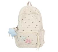 Girls Backpack Diamond Pattern Bow Print Rucksack with Star Patches Lightweight Breathable School Bag Casual Padded Backpacks for Secondary School Weekend Trips Daily Outings Wear