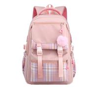 Girls Backpack for School Plaid Print Rucksack with Kawaii Accessories Lightweight Cute Daypack for Teenage Girls Large Capacity Backpack with Adjustable Straps for Secondary Primary Middle School
