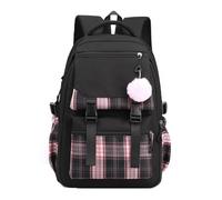 Girls Backpack for School Plaid Print Rucksack with Kawaii Accessories Lightweight Cute Daypack for Teenage Girls Large Capacity Backpack with Adjustable Straps for Secondary Primary Middle School