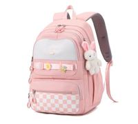 Girls Backpack, Kids School Bag with Cute Pendant, Elementary Middle Large BookBag for Teen Girls Grade 3-7, Casual Daypack for School or Travel, Pink