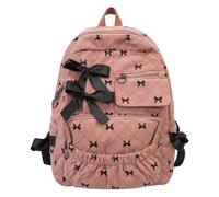 Girls Backpack Lightweight Multi-Pocket Casual Bow Backpack, Style 3 | Canvas Fabric, Sturdy Zipper, Bow Print, Large Capacity, Ideal for Students, Casual Outings