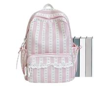 Girls Backpack with Lace Trim Bow Cute Preppy Aesthetic Book Bag