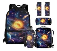 Girls Backpack with Lunch Box Set for Kids Galaxy Book Bag Lightweight & Multiple Pockets Design Ergonomic Back Support for Active Student Back to School Essentials