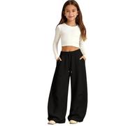 Girls Baggy Barrel Sweatpants School Wide Leg Athletic Trousers Adjustable Elastic High Waist Loose Bottoms Trendy Hip Hop Sweatpants Soft Comfortable Fall Thermal Bottoms (Black, 12-13 Years)