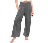 Girls Baggy Cotton Linen Elastic High Waist Pants with Pockets Kids Wide Leg Flowy Lightweight Beach Trousers Summer Clothes for Teen Girls (Dark Gray, 13-14 Years)