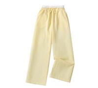 Girls Baggy Wide Leg Pants Kids Elastic High Waist Loose Tie Front Long Pants Teen Girl Striped Soft Cute Fall Bottom (Yellow, 11 Years)