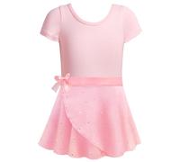 Girls' Ballet Dress Dance Outfit with Ruffle Sleeves Removable Skirt for Ballet Lessons Performances Elegant Design for Young Dancers, pink, 5-6 Years