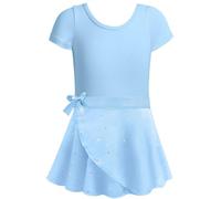 Girls' Ballet Dress Dance Outfit with Ruffle Sleeves Removable Skirt for Ballet Lessons Performances Elegant Design for Young Dancers, lightblue, 7-8 Years